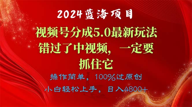 2024蓝海项目,视频号分成计划5.0最新玩法,错过了中视频,一定要抓住…