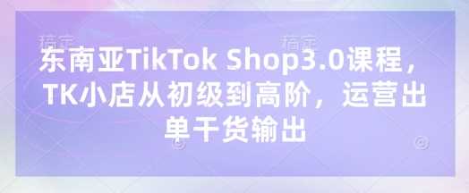 东南亚TikTok Shop3.0课程,TK小店?从初级到高阶,运营出单干货输出