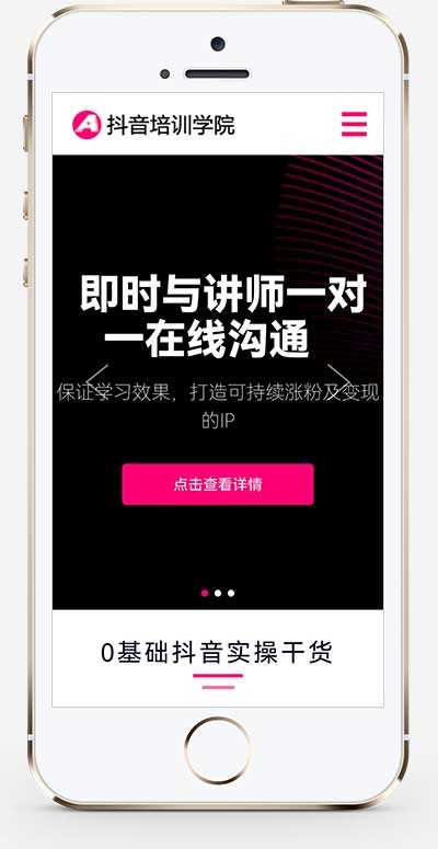 (自适应手机端)响应式自媒体短视频拍摄技巧网站源码 抖音网红培训机构pbootcms网站模板