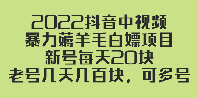 2022抖音中视频暴力薅羊毛白嫖项目:新号每天20块,老号几天几百块,可多号