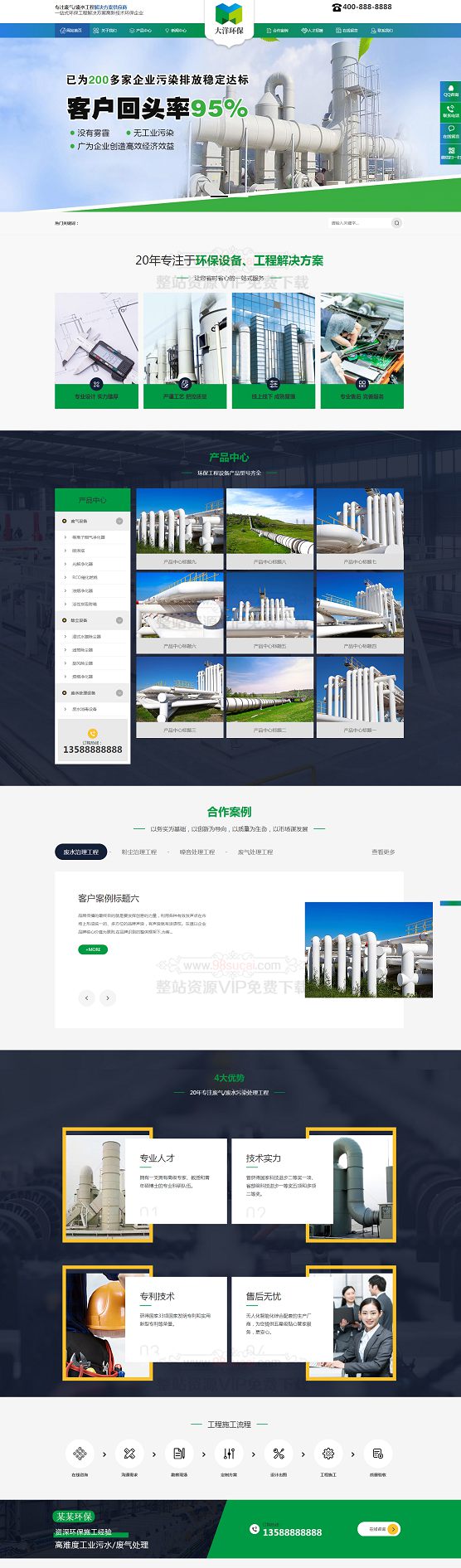 环保废气废水处理工程类网站织梦模板(带手机版数据同步) 蓝绿色工业污水环保设备网站源码下载