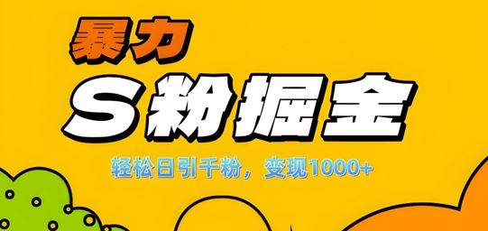 单人单机日引千粉,变现1k+,S粉流量掘金计划攻略【揭秘】