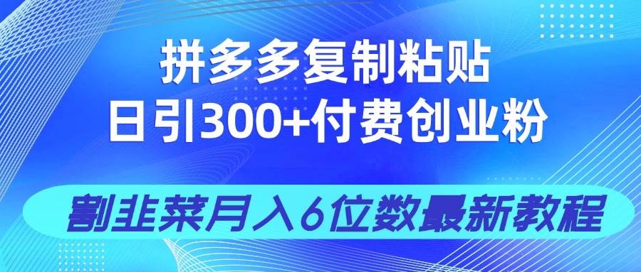 拼多多复制粘贴日引300+付费创业粉,割韭菜月入6位数最新教程!