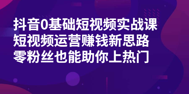 抖音0基础短视频实战课,短视频运营赚钱新思路,零粉丝也能助你上热门