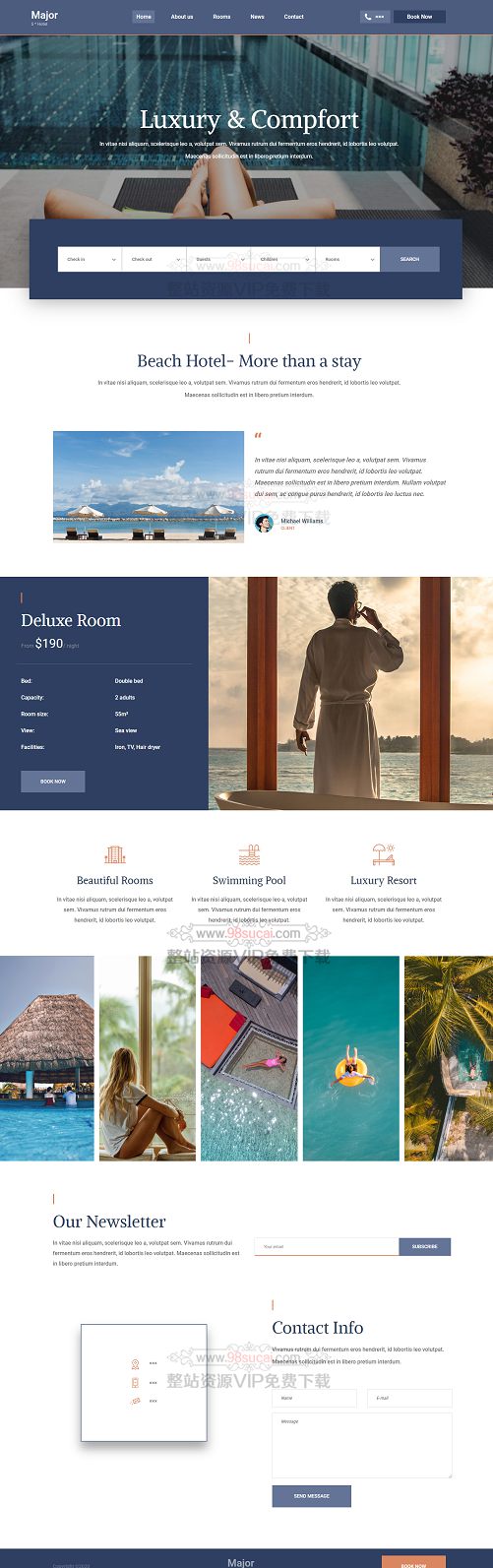 响应式奢华大气海滩酒店商务模板纯HTML模板