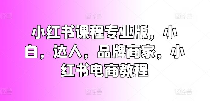 小红书课程专业版,小白,达人,品牌商家,小红书电商教程
