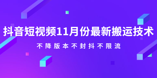抖音短视频11月份最新搬运技术，不降版本不封抖不限流！视频课程
