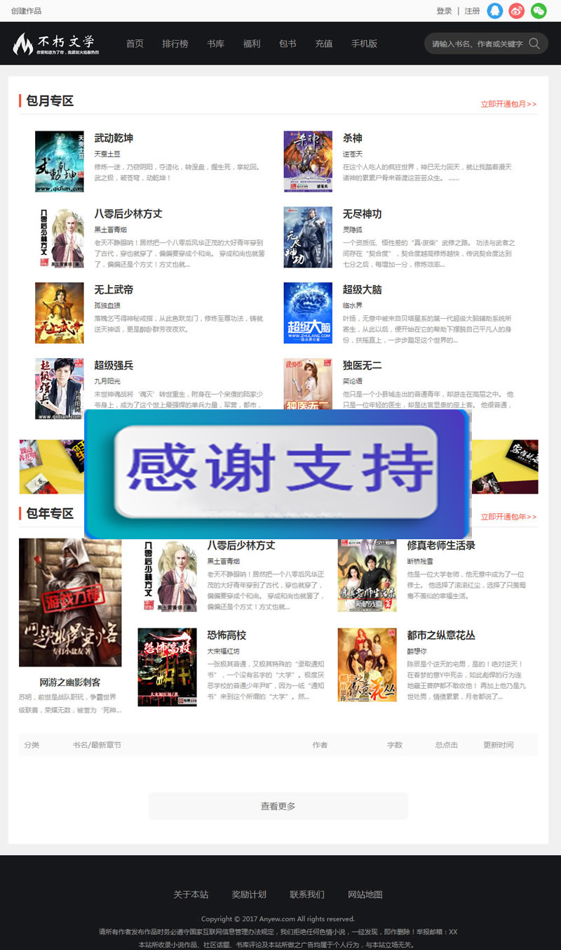 仿不朽文学网原创小说网全套:含支付宝支付接口+微信支付+微信登陆+QQ登陆+采集